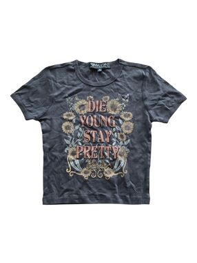 The Vinyl Icons 'Die Young Stay Pretty' Graphic Tee - Charcoal XS